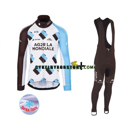 Herr Cykeltröjor Långärmad och Bib Cykeltights Vinter Thermal Fleece 2017 AG2R La Mondiale N001
