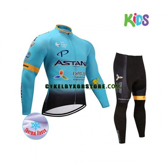 Barn Cykeltröjor Långärmad och Cykeltights Vinter Thermal Fleece 2017 Astana Pro Team N001
