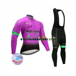 Herr Cykeltröjor Långärmad och Bib Cykeltights Vinter Thermal Fleece 2017 Astana Pro Team N003