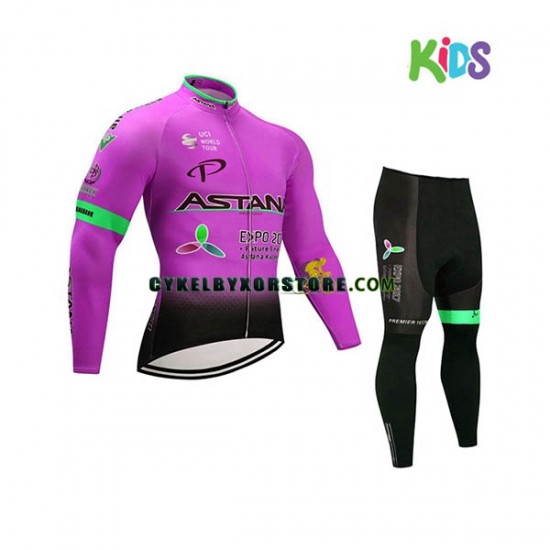 Barn Cykeltröjor Långärmad och Cykeltights 2017 Astana Pro Team N003