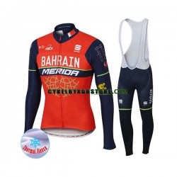 Herr Cykeltröjor Långärmad och Bib Cykeltights Vinter Thermal Fleece 2017 Bahrain Merida N001
