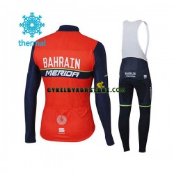 Herr Cykeltröjor Långärmad och Bib Cykeltights Vinter Thermal Fleece 2017 Bahrain Merida N001