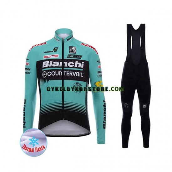 Herr Cykeltröjor Långärmad och Bib Cykeltights Vinter Thermal Fleece 2017 Bianchi Countervail N001