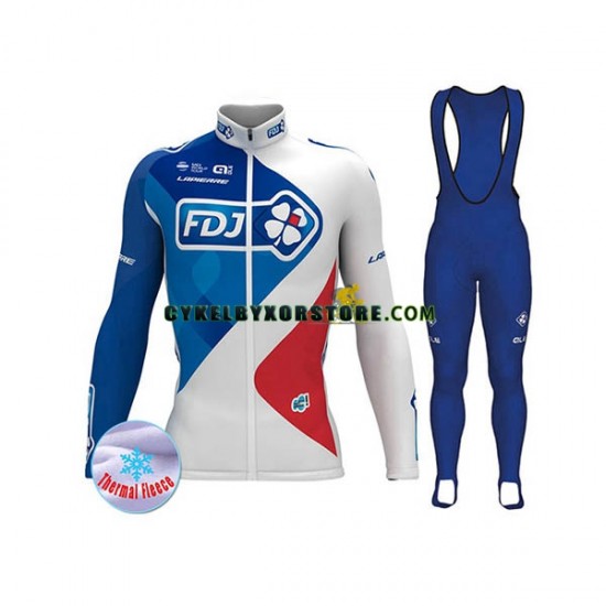 Herr Cykeltröjor Långärmad och Bib Cykeltights Vinter Thermal Fleece 2017 FDJ N001
