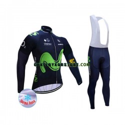 Herr Cykeltröjor Långärmad och Bib Cykeltights Vinter Thermal Fleece 2017 Movistar Team N001