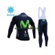 Herr Cykeltröjor Långärmad och Bib Cykeltights Vinter Thermal Fleece 2017 Movistar Team N001
