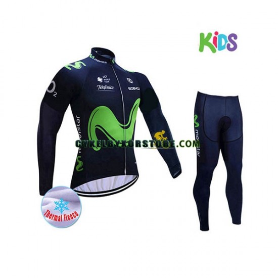 Barn Cykeltröjor Långärmad och Cykeltights Vinter Thermal Fleece 2017 Movistar Team N001