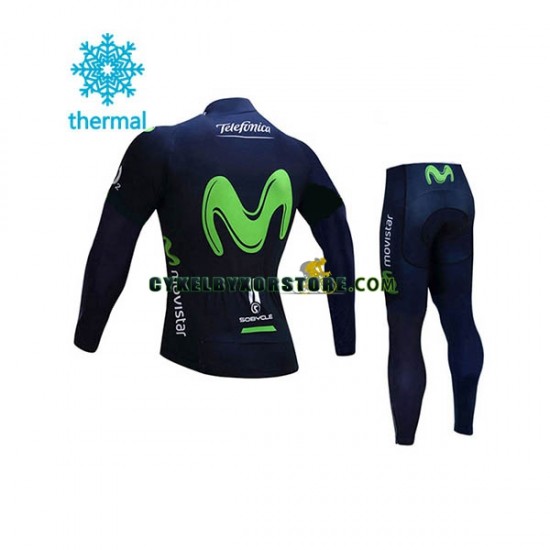 Barn Cykeltröjor Långärmad och Cykeltights Vinter Thermal Fleece 2017 Movistar Team N001