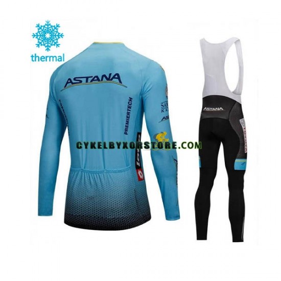 Herr Cykeltröjor Långärmad och Bib Cykeltights Vinter Thermal Fleece 2018 Astana Pro Team N001