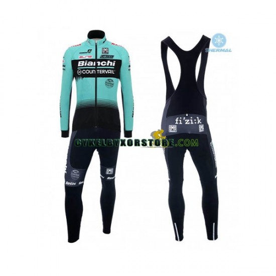 Herr Cykeltröjor Långärmad och Bib Cykeltights Vinter Thermal Fleece 2018 Bianchi Countervail N001