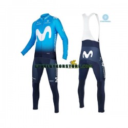 Herr Cykeltröjor Långärmad och Bib Cykeltights Vinter Thermal Fleece 2018 Movistar Team N001