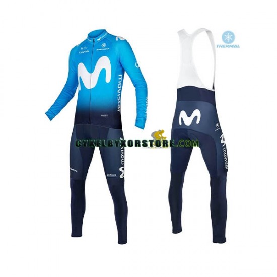Herr Cykeltröjor Långärmad och Bib Cykeltights Vinter Thermal Fleece 2018 Movistar Team N001