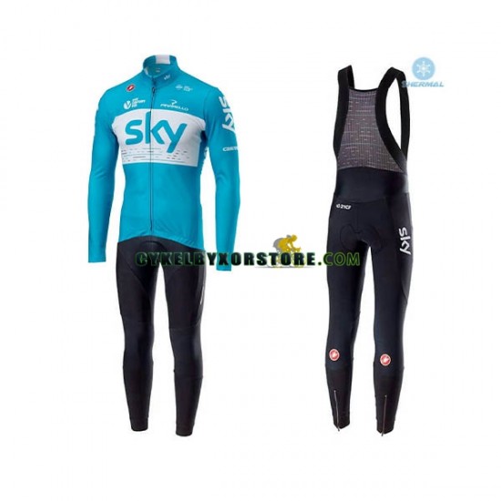 Herr Cykeltröjor Långärmad och Bib Cykeltights Vinter Thermal Fleece 2018 Team Sky N002