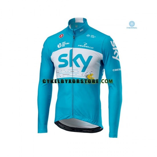 Herr Cykeltröjor Långärmad och Bib Cykeltights Vinter Thermal Fleece 2018 Team Sky N002