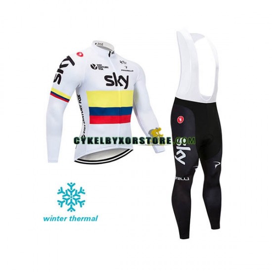 Herr Cykeltröjor Långärmad och Bib Cykeltights Vinter Thermal Fleece 2018 Team Sky N003
