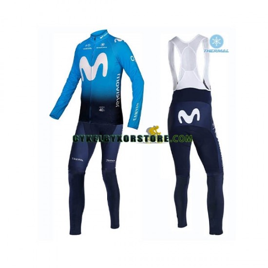 Herr Cykeltröjor Långärmad och Bib Cykeltights Vinter Thermal Fleece 2019 Movistar Team N001