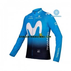 Herr Cykeltröjor Långärmad och Bib Cykeltights Vinter Thermal Fleece 2019 Movistar Team N001