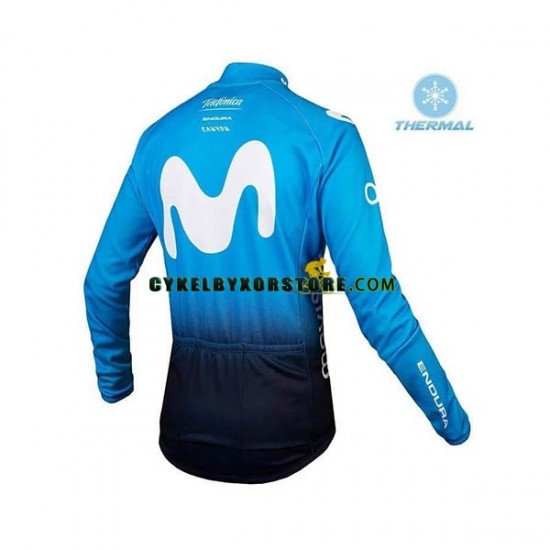Herr Cykeltröjor Långärmad och Bib Cykeltights Vinter Thermal Fleece 2019 Movistar Team N001