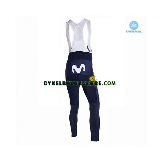 Herr Cykeltröjor Långärmad och Bib Cykeltights Vinter Thermal Fleece 2019 Movistar Team N001