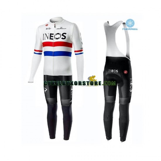 Herr Cykeltröjor Långärmad och Bib Cykeltights Vinter Thermal Fleece 2019 TEAM INEOS N001