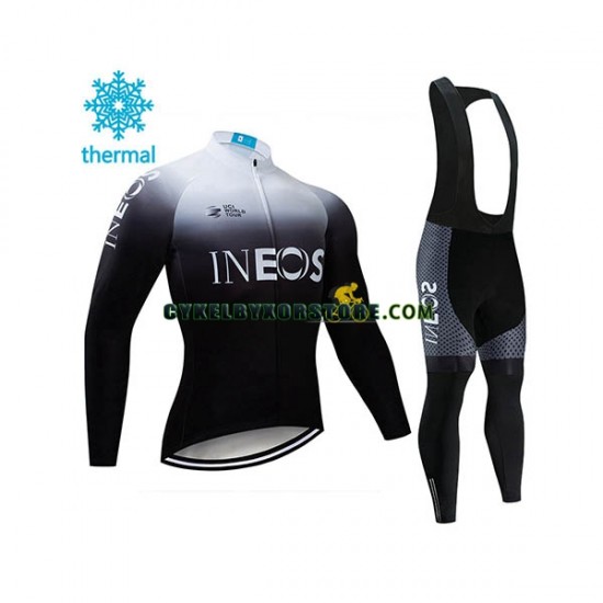 Herr Cykeltröjor Långärmad och Bib Cykeltights Vinter Thermal Fleece 2019 TEAM INEOS N003