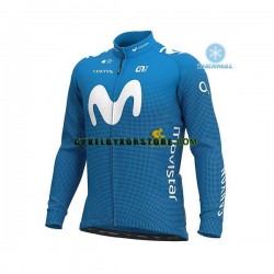 Herr Cykeltröjor Långärmad och Bib Cykeltights Vinter Thermal Fleece 2020 Movistar Team N001