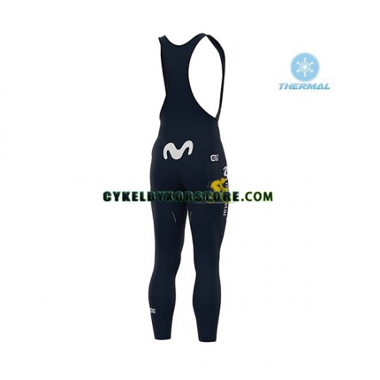Herr Cykeltröjor Långärmad och Bib Cykeltights Vinter Thermal Fleece 2020 Movistar Team N001