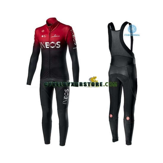 Herr Cykeltröjor Långärmad och Bib Cykeltights Vinter Thermal Fleece 2020 TEAM INEOS N001