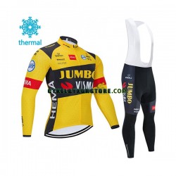 Herr Cykeltröjor Långärmad och Bib Cykeltights Vinter Thermal Fleece 2020 Team Jumbo-Visma N001
