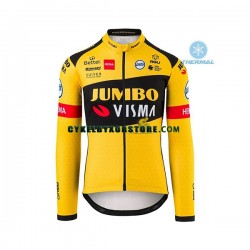 Herr Cykeltröjor Långärmad och Bib Cykeltights Vinter Thermal Fleece 2020 Team Jumbo-Visma N001