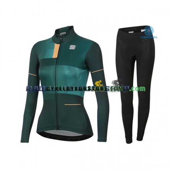 Dam Cykeltröjor Långärmad och Cykeltights Vinter Thermal Fleece 2021 Sportful Leaf N002