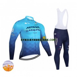 Herr Cykeltröjor Långärmad och Bib Cykeltights Vinter Thermal Fleece 2022 Astana Qazaqstan Team N001