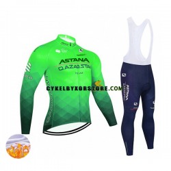 Herr Cykeltröjor Långärmad och Bib Cykeltights Vinter Thermal Fleece 2022 Astana Qazaqstan Team N003