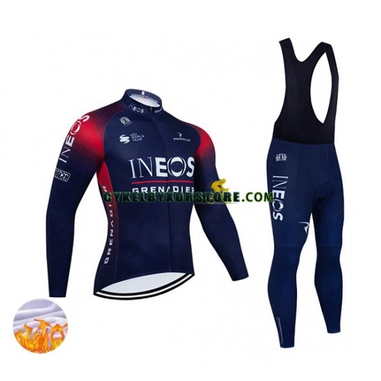 Herr Cykeltröjor Långärmad och Bib Cykeltights Vinter Thermal Fleece 2022 Ineos Grenadiers N001