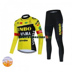 Dam Cykeltröjor Långärmad och Cykeltights Vinter Thermal Fleece 2022 Team Jumbo-Visma N001