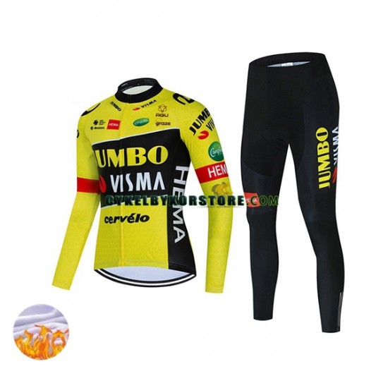 Dam Cykeltröjor Långärmad och Cykeltights Vinter Thermal Fleece 2022 Team Jumbo-Visma N001